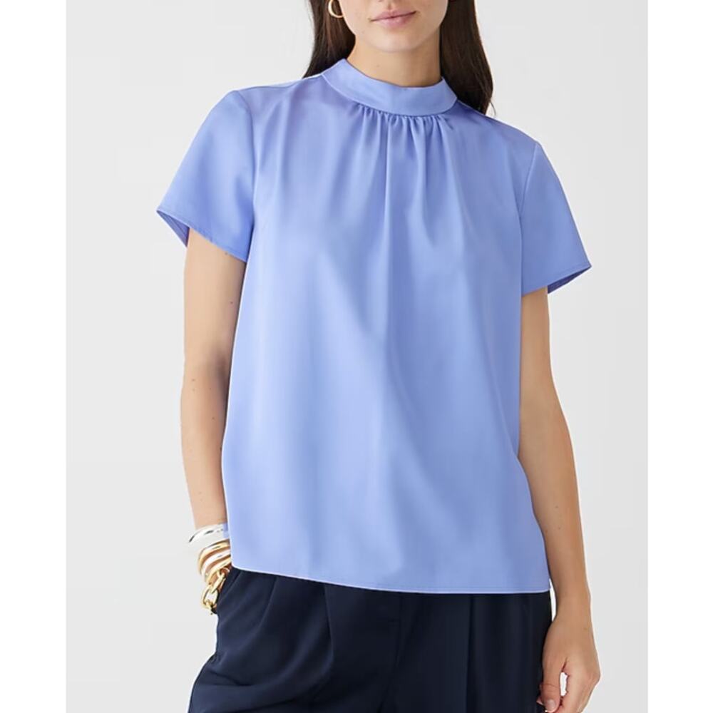 J.CREW Short-sleeve tie-neck top in everyday crepe XS Periwinkle Blue Purple